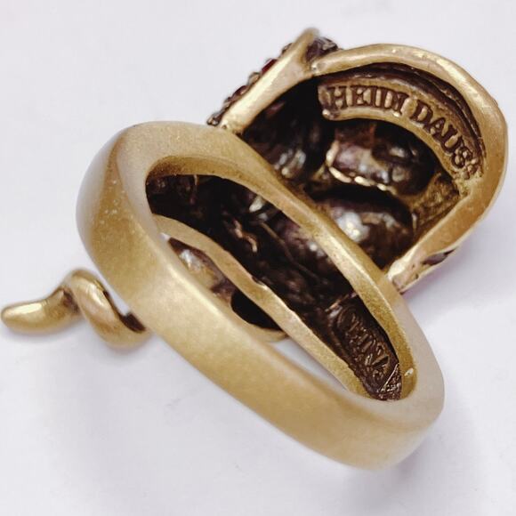 VTG Signed Heidi Daus Red Rose Crystal Gold Tone Elegant Cocktail Ring Romantic - Picture 13 of 13